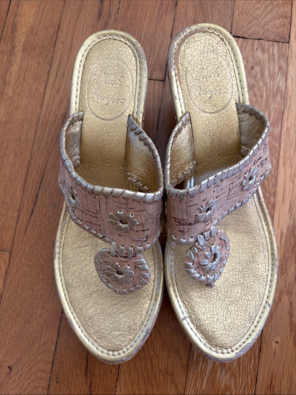 Jack Rogers Women's Jacks Cork Wedge Sandals in gold and cork